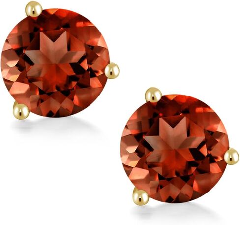Gem Stone King 14K Yellow Gold Red Garnet 3 Prong Martini Screw Back Stud Earrings For Women (2.00 Cttw, Gemstone January Birthstone, Round 6MM) in Saudi Arabia