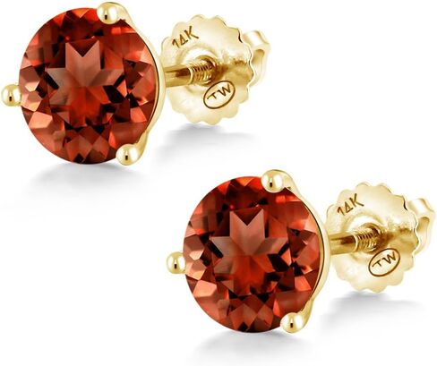 Gem Stone King 14K Yellow Gold Red Garnet 3 Prong Martini Screw Back Stud Earrings For Women (2.00 Cttw, Gemstone January Birthstone, Round 6MM) in Saudi Arabia