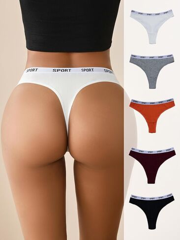 SOLY HUX Women's 5 Piece Briefs Letter Print Panties Tape Waist Stretchy Underwear in Saudi Arabia