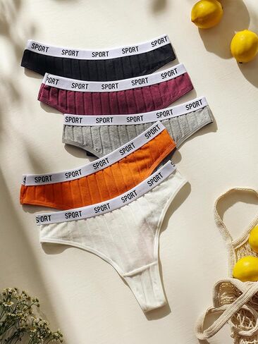 SOLY HUX Women's 5 Piece Briefs Letter Print Panties Tape Waist Stretchy Underwear in Saudi Arabia
