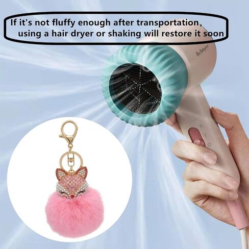 HOYUNLA Faux Rabbit Fur Ball Pom Pom Keychain with Fox Head Studded with pearl Rhinestone for Womens Bag Car Key Decoration in Saudi Arabia