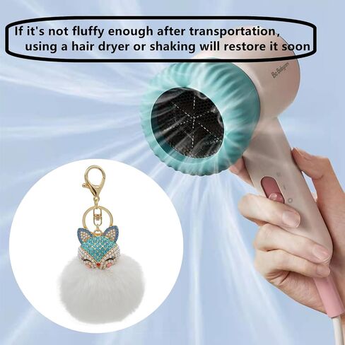 HOYUNLA Faux Rabbit Fur Ball Pom Pom Keychain with Fox Head Studded with pearl Rhinestone for Womens Bag Car Key Decoration in Saudi Arabia