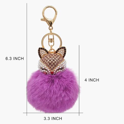 HOYUNLA سلسلة مفاتيح من فرو الأرنب الصناعي بوم بوم مع رأس ثعلب مرصع بحجر الراين اللؤلؤي لحقيبة المرأة لتزيين مفتاح السيارة in Kuwait
