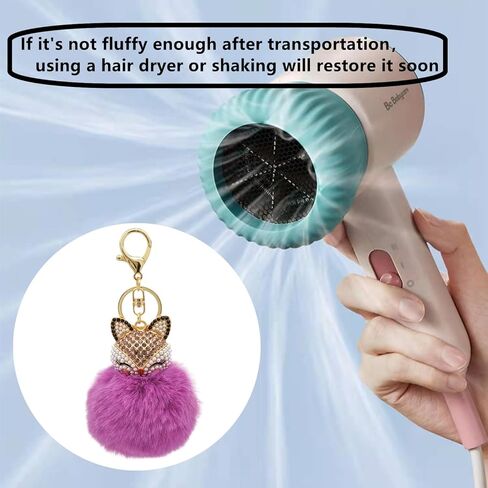 HOYUNLA سلسلة مفاتيح من فرو الأرنب الصناعي بوم بوم مع رأس ثعلب مرصع بحجر الراين اللؤلؤي لحقيبة المرأة لتزيين مفتاح السيارة in Kuwait