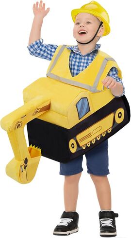 Toulite Halloween Digger Ride on Child زي أصفر ثلاثي الأبعاد زي جرافة زي عامل البناء مع قبعة البناء للأطفال حفلة الاحتلال، 4-6 سنوات in Saudi Arabia
