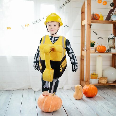 Toulite Halloween Digger Ride on Child زي أصفر ثلاثي الأبعاد زي جرافة زي عامل البناء مع قبعة البناء للأطفال حفلة الاحتلال، 4-6 سنوات in Saudi Arabia