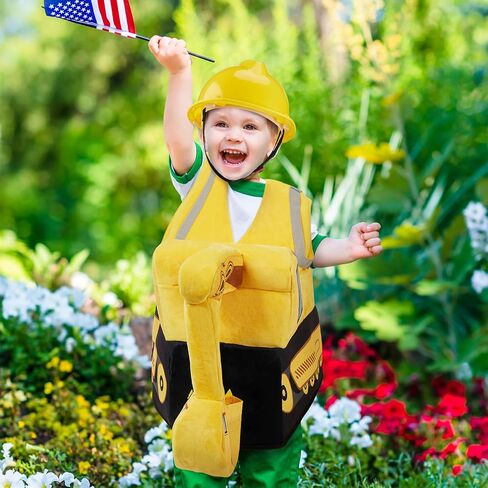 Toulite Halloween Digger Ride on Child زي أصفر ثلاثي الأبعاد زي جرافة زي عامل البناء مع قبعة البناء للأطفال حفلة الاحتلال، 4-6 سنوات in Saudi Arabia