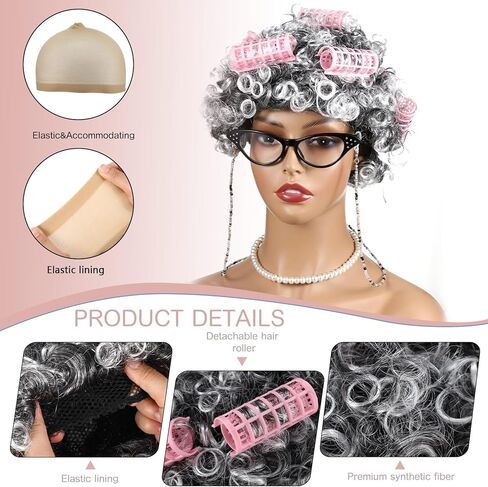 Shinymoon 14 قطعة زي السيدة العجوز للأطفال يوم 100 من المدرسة الجدة شعر مستعار للجدة زي إكسسوارات نظارات اللؤلؤ الاصطناعي قلادة أقراط قصب الوشم ملصق الجوارب قفازات حقائب اليد in Kuwait