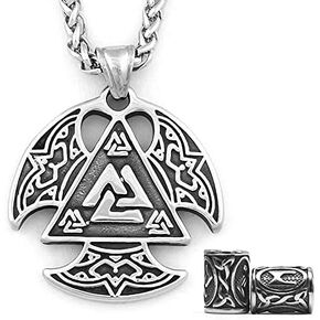 Gungneer Odin Valknut Pendant Necklace Norse Pagan Jewelry Stainless Steel Viking Jewelry Men, Viking Beard Beads Gift in Kuwait