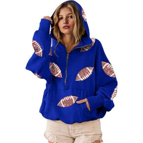 سيك مي سويت شيرت نسائي من جيم داي مزين بالترتر لكرة القدم، سويت شيرت بغطاء للرأس وأكمام طويلة وسحاب وجيب in Kuwait