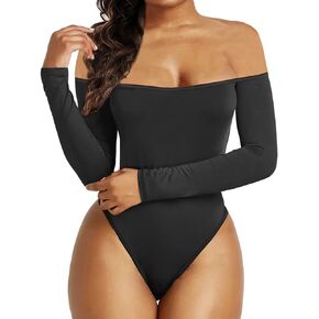 Doklens Womens Off Shoulder Bodysuit Long Sleeve Bodycon Bodysuit Leotard Top