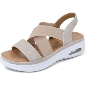 mysoft Women's Comfortable Walking Sandals Air Cushion Sport Slingback Elastic Band Platform Shoes