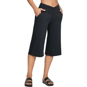 BALEAF Women's Wide Leg Capris Yoga Pants Crossover High Waist Crop Dress Pants with Pockets Loose Lounge Casual Summer
