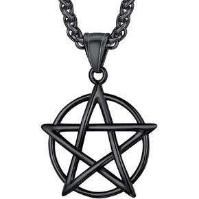 U7 Wiccan Necklace Pagan Pendant Men Women Stainless Steel/Black/18K Gold Plated Pentagram/Norse Viking/Raven Occult Necklaces