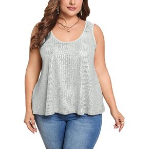 KOJOOIN Sequin Tops Plus Size Glitter Tank Top Sleeveless Sparkle Shimmer Shirt Tops Camisole Vest in Saudi Arabia