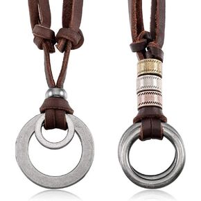 NIGHTCRUZ 2PCS Leather Necklace with Ring, Vintage Pendant Necklace with Adjustable Leather Chain, Faux Leather, No Gemstone in Kuwait