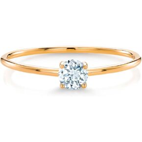 Gem Stone King 10K Yellow Gold Sky Blue Aquamarine Solitaire Engagement Ring For Women (0.17 Cttw, Round 3.5MM, Gemstone March Birthstone, Available in Size 5,6,7,8,9) in Saudi Arabia