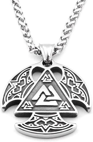 Gungneer Odin Valknut Pendant Necklace Norse Pagan Jewelry Stainless Steel Viking Jewelry Men, Viking Beard Beads Gift in Kuwait