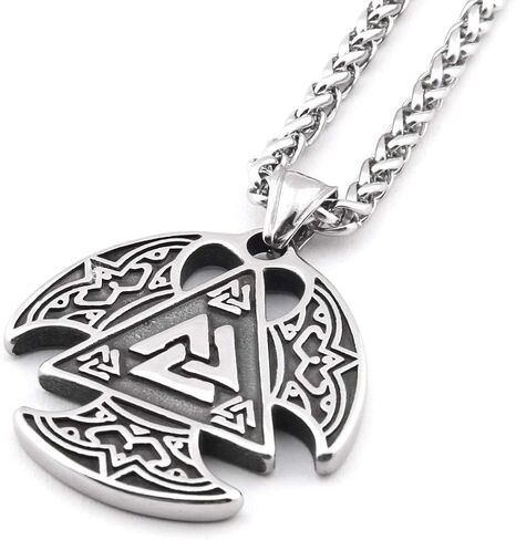 Gungneer Odin Valknut Pendant Necklace Norse Pagan Jewelry Stainless Steel Viking Jewelry Men, Viking Beard Beads Gift in Kuwait