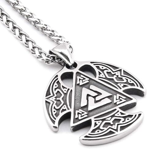 Gungneer Odin Valknut Pendant Necklace Norse Pagan Jewelry Stainless Steel Viking Jewelry Men, Viking Beard Beads Gift in Kuwait