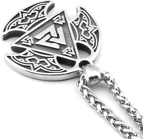 Gungneer Odin Valknut Pendant Necklace Norse Pagan Jewelry Stainless Steel Viking Jewelry Men, Viking Beard Beads Gift in Kuwait