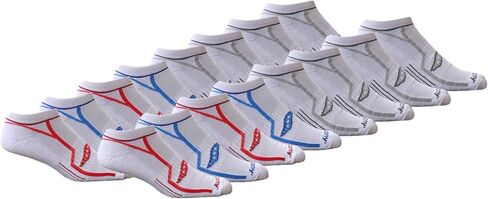 Saucony Men's 8 Performance Comfort Fit Athletic Socks, White/Blue/Red (16 Pairs), Shoe Size: 8-12 in Saudi Arabia