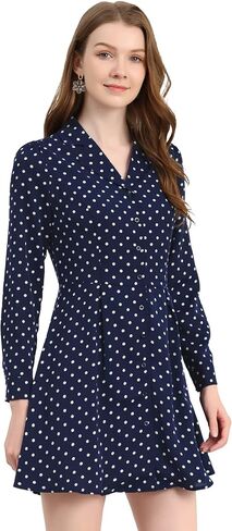 Allegra K Women's Shirt Dress Polka Dots Lapel Collar Button Down Collared Dress in Saudi Arabia