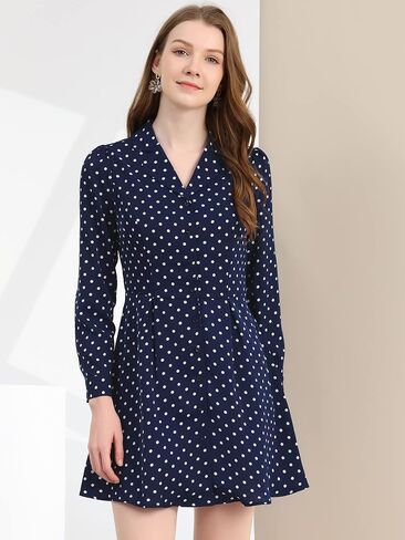 Allegra K Women's Shirt Dress Polka Dots Lapel Collar Button Down Collared Dress in Saudi Arabia