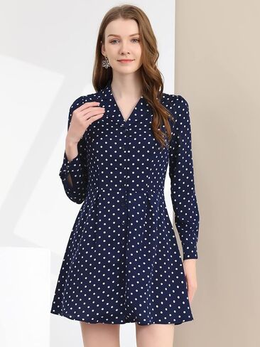 Allegra K Women's Shirt Dress Polka Dots Lapel Collar Button Down Collared Dress in Saudi Arabia