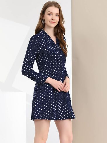 Allegra K Women's Shirt Dress Polka Dots Lapel Collar Button Down Collared Dress in Saudi Arabia