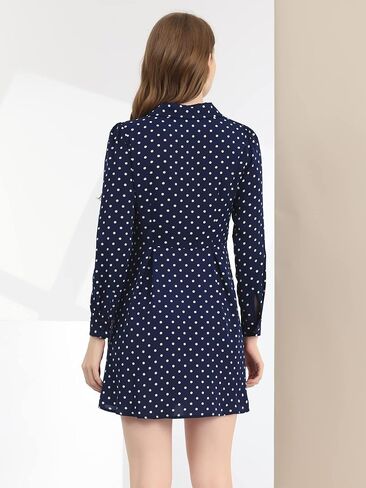 Allegra K Women's Shirt Dress Polka Dots Lapel Collar Button Down Collared Dress in Saudi Arabia