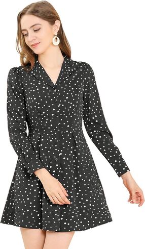Allegra K Women's Shirt Dress Polka Dots Lapel Collar Button Down Collared Dress in Saudi Arabia