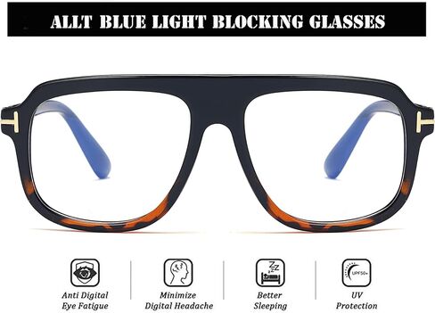 اي ال ال تي نظارات طبية مربعة كبيرة للجنسين بدون وصفة طبية بعدسات شفافة مسطحة, L in Kuwait