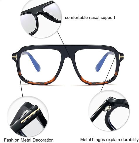 اي ال ال تي نظارات طبية مربعة كبيرة للجنسين بدون وصفة طبية بعدسات شفافة مسطحة, L in Kuwait