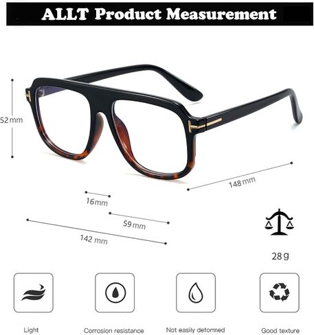 اي ال ال تي نظارات طبية مربعة كبيرة للجنسين بدون وصفة طبية بعدسات شفافة مسطحة, L in Kuwait