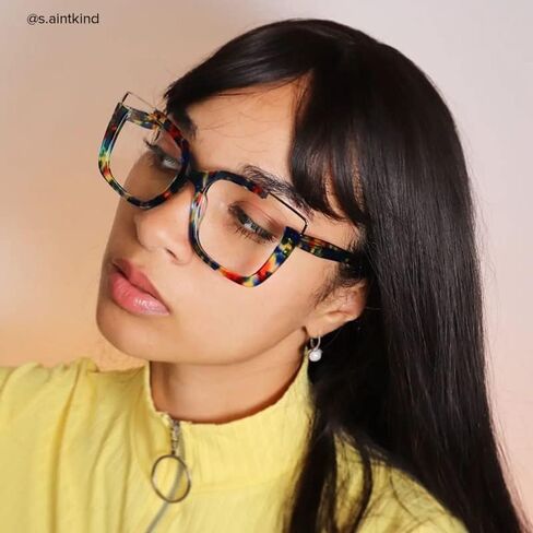 VOOGLAM Oversize Square Non Prescription Glasses Women Blue Light & UV400 Blocking Stylish Frames Acetate Computer/Phones/TV in Saudi Arabia