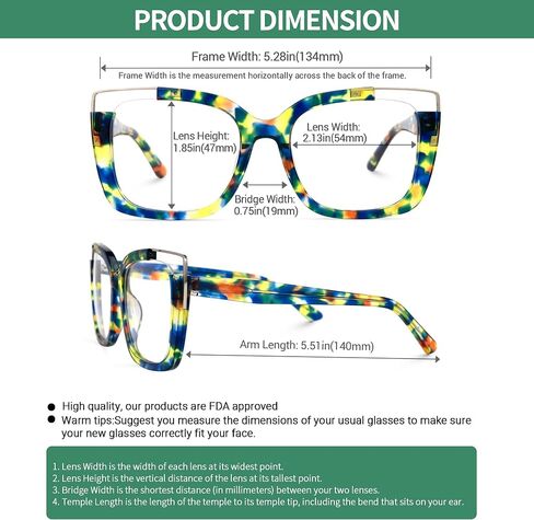 VOOGLAM Oversize Square Non Prescription Glasses Women Blue Light & UV400 Blocking Stylish Frames Acetate Computer/Phones/TV in Saudi Arabia