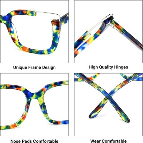 VOOGLAM Oversize Square Non Prescription Glasses Women Blue Light & UV400 Blocking Stylish Frames Acetate Computer/Phones/TV in Saudi Arabia