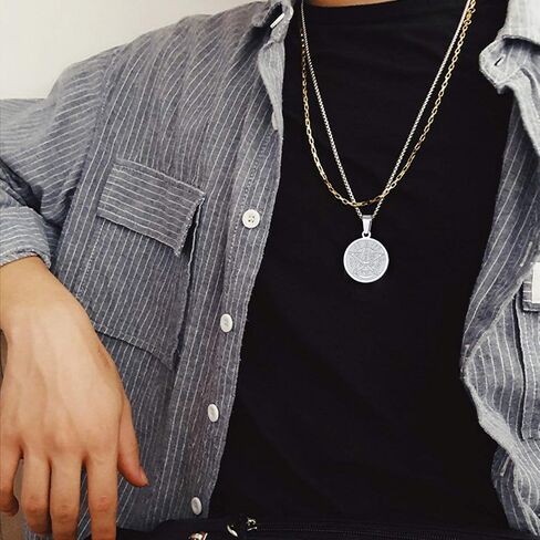 U7 Wiccan Necklace Pagan Pendant Men Women Stainless Steel/Black/18K Gold Plated Pentagram/Norse Viking/Raven Occult Necklaces in Kuwait