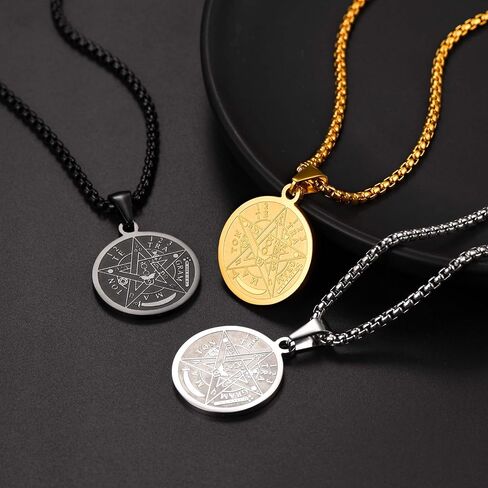 U7 Wiccan Necklace Pagan Pendant Men Women Stainless Steel/Black/18K Gold Plated Pentagram/Norse Viking/Raven Occult Necklaces in Kuwait
