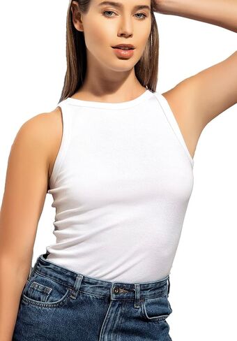 VAVONNE High Neck Tank Tops for Women, Ribbed Cotton Stretch Camisole Shirts in Saudi Arabia