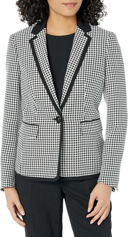 Kasper Women's 1 Button Framed Notch Collar Houndstooth Jacket in Saudi Arabia