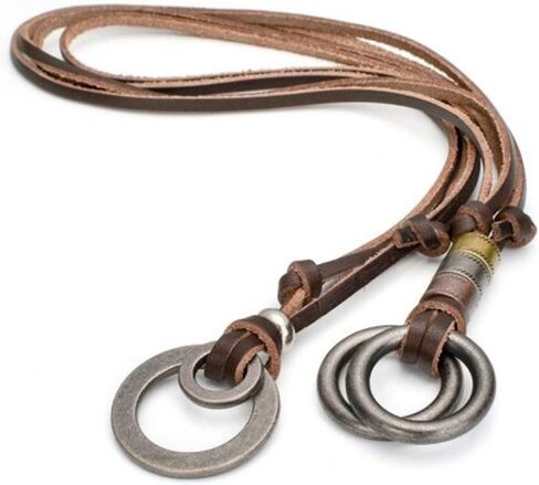 NIGHTCRUZ 2PCS Leather Necklace with Ring, Vintage Pendant Necklace with Adjustable Leather Chain, Faux Leather, No Gemstone in Kuwait