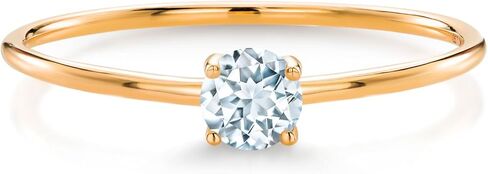 Gem Stone King 10K Yellow Gold Sky Blue Aquamarine Solitaire Engagement Ring For Women (0.17 Cttw, Round 3.5MM, Gemstone March Birthstone, Available in Size 5,6,7,8,9) in Saudi Arabia