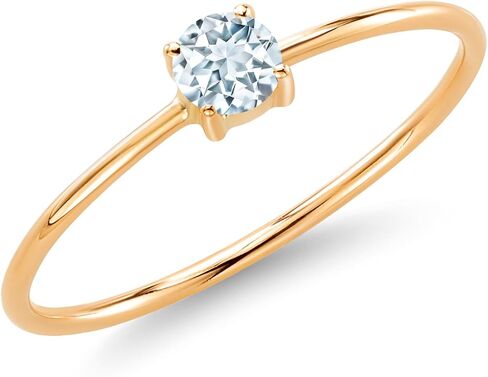 Gem Stone King 10K Yellow Gold Sky Blue Aquamarine Solitaire Engagement Ring For Women (0.17 Cttw, Round 3.5MM, Gemstone March Birthstone, Available in Size 5,6,7,8,9) in Saudi Arabia