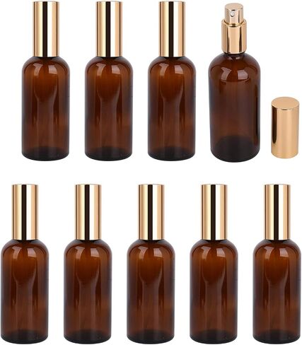 Foraineam 9 Pack 100ml / 3.4 oz. Amber Glass Spray Bottle with Atomizer, Fine Mist Spray, Refillable Container for Perfume, Cleaning Products, Essential Oils in Saudi Arabia