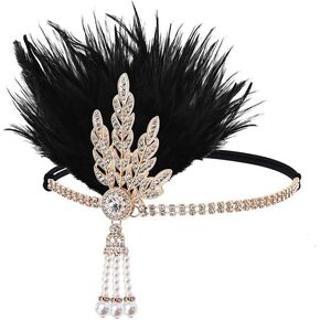 HomeSoGood 1920s Flapper Headband?20s Black Feather Crystal Headband Exquisite Sequin Hair Band Party Hair Accessories(one size,gold) in Saudi Arabia