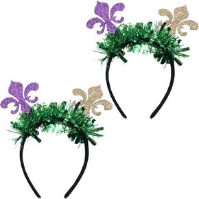 2 Pcs Mardi Gras Headband Purple Green Gold Hair Hoops Headpiece Women Hair Bands Hairband Cosplay Dress Up Masquerade Christmas Halloween Parade Holiday Festival Carnival Birthday Party Accessories in Kuwait