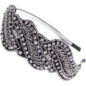 Alilang Beaded Headband Metallic Gunmetal Rhinestone Crystal Flapper Hairband