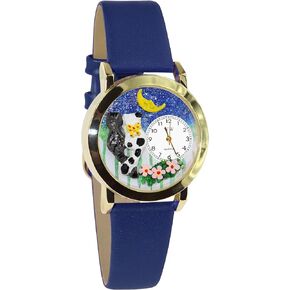 هدايا غريبة الأطوار القطط ليلة خارج 3D مشاهدة | لمسة نهائية فضية أو ذهبية كبيرة أو صغيرة | الجدة الممتعة الفريدة | مصنوع يدويًا في الولايات المتحدة الأمريكية | حزام الساعة من الجلد الأزرق in Kuwait